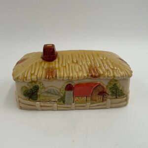 VTG Marks and Rosenfeld Covered BUTTER DISH COVER ONLY Barn Thatched Roof Farm